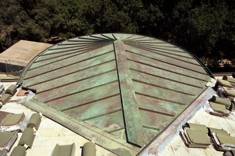 Copper Standing Seam Roof W/Green Over Brown Patina