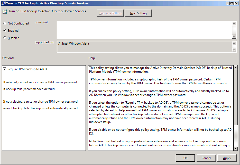 Enable BitLocker, Automatically save Keys to Active Directory Concurrency
