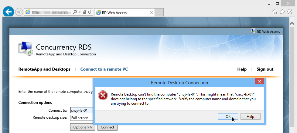 Remote Desktop can&rsquo;t find the Computer through RDWeb and Gateway 
