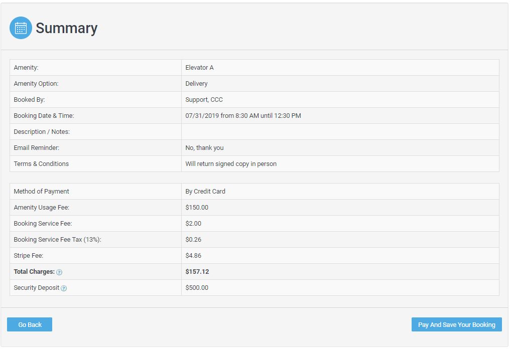 Explanation of Amenity Booking Service Fee Condo Control Support