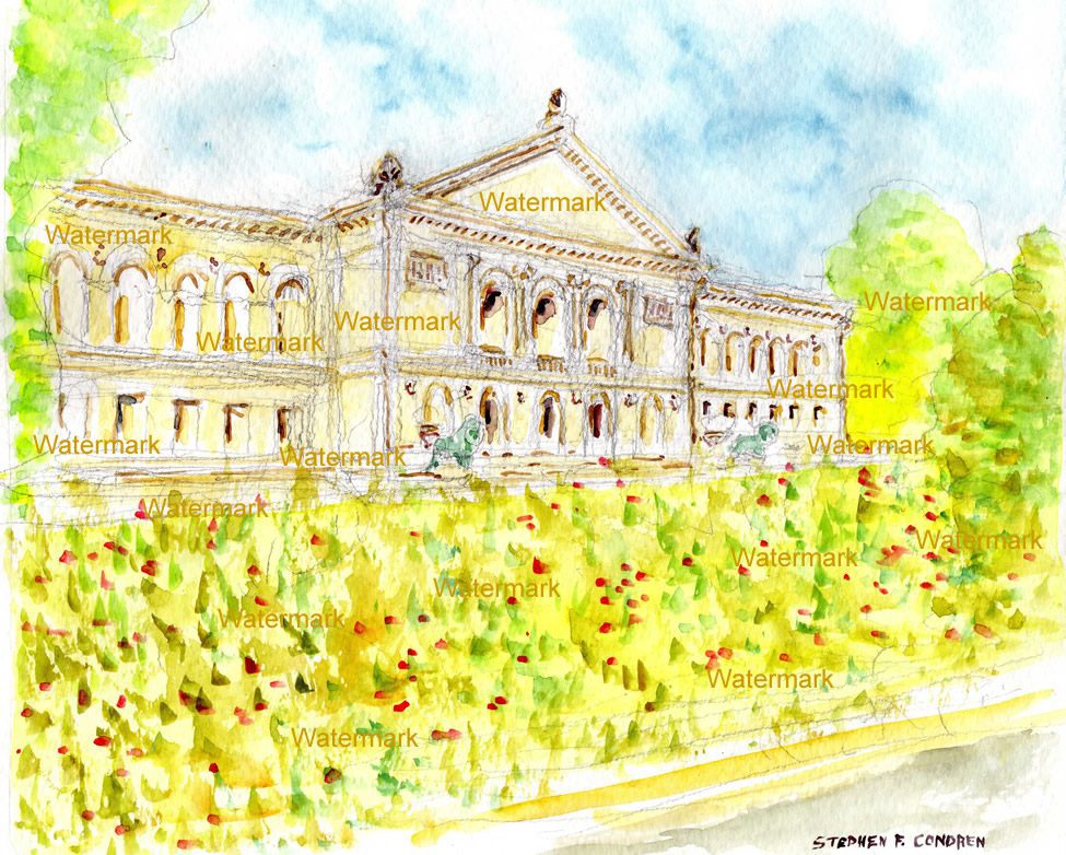 Art Institute 191B Chicago Michigan Ave. front entrance watercolor