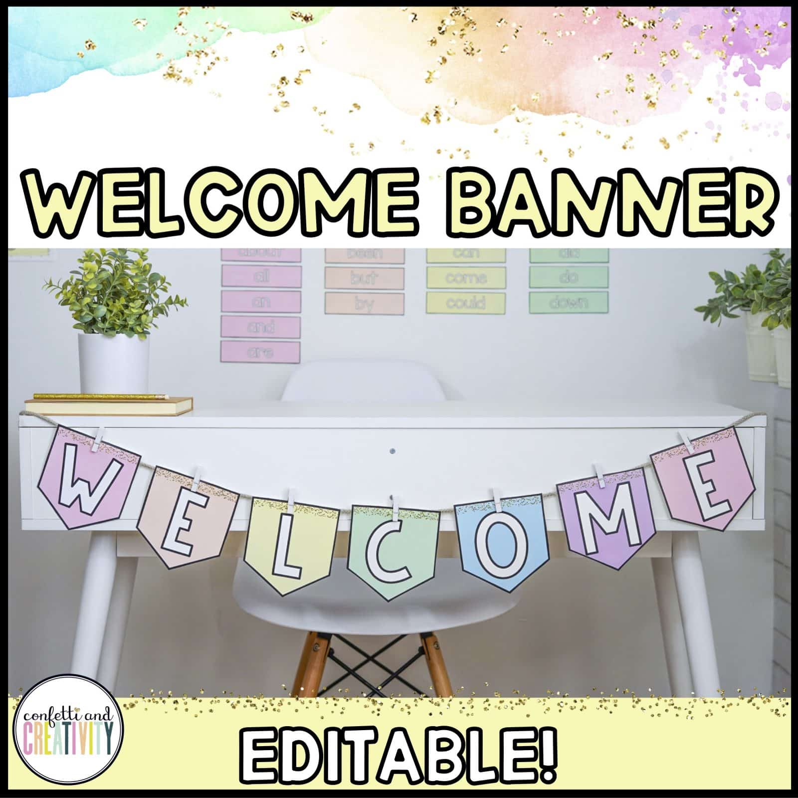 Pastel Editable Banner Confetti & Creativity
