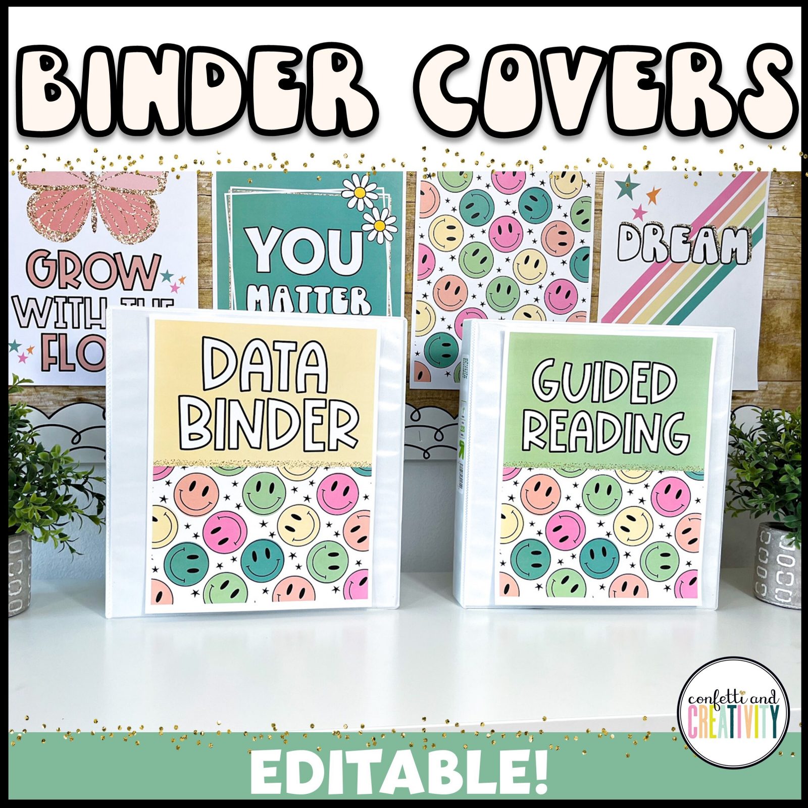 Retro Editable Binder Covers and Spines Confetti & Creativity