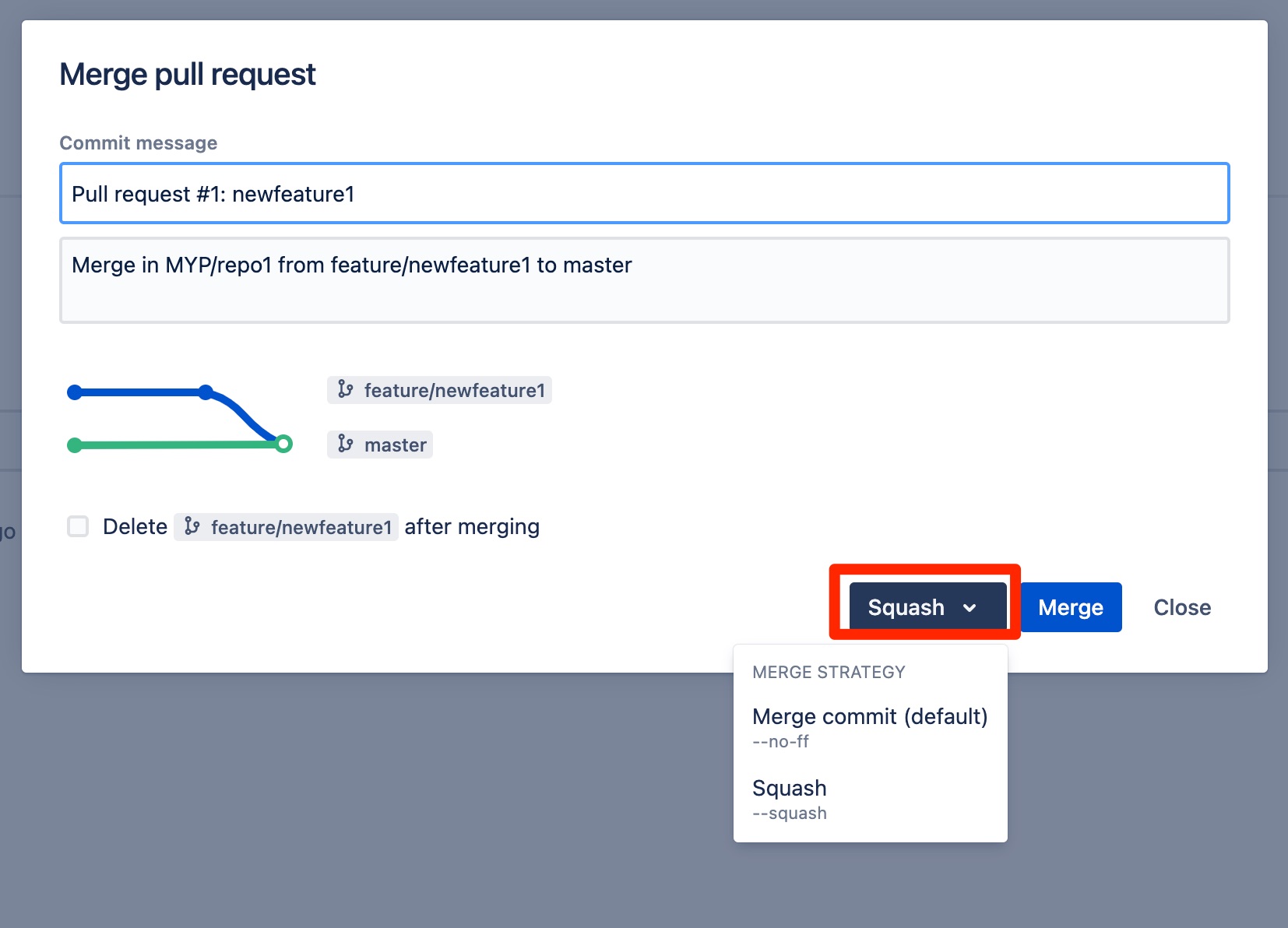 Bitbucket Server/Data Center shows diff between branches even after