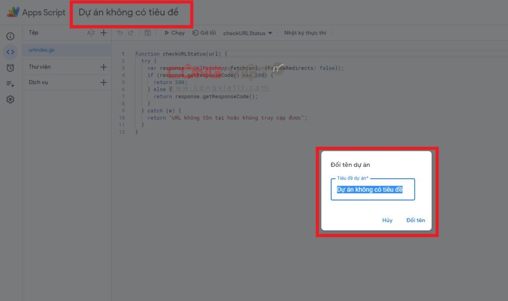 Share Code check Index URL trên Google Sheets sử dụng Google Apps