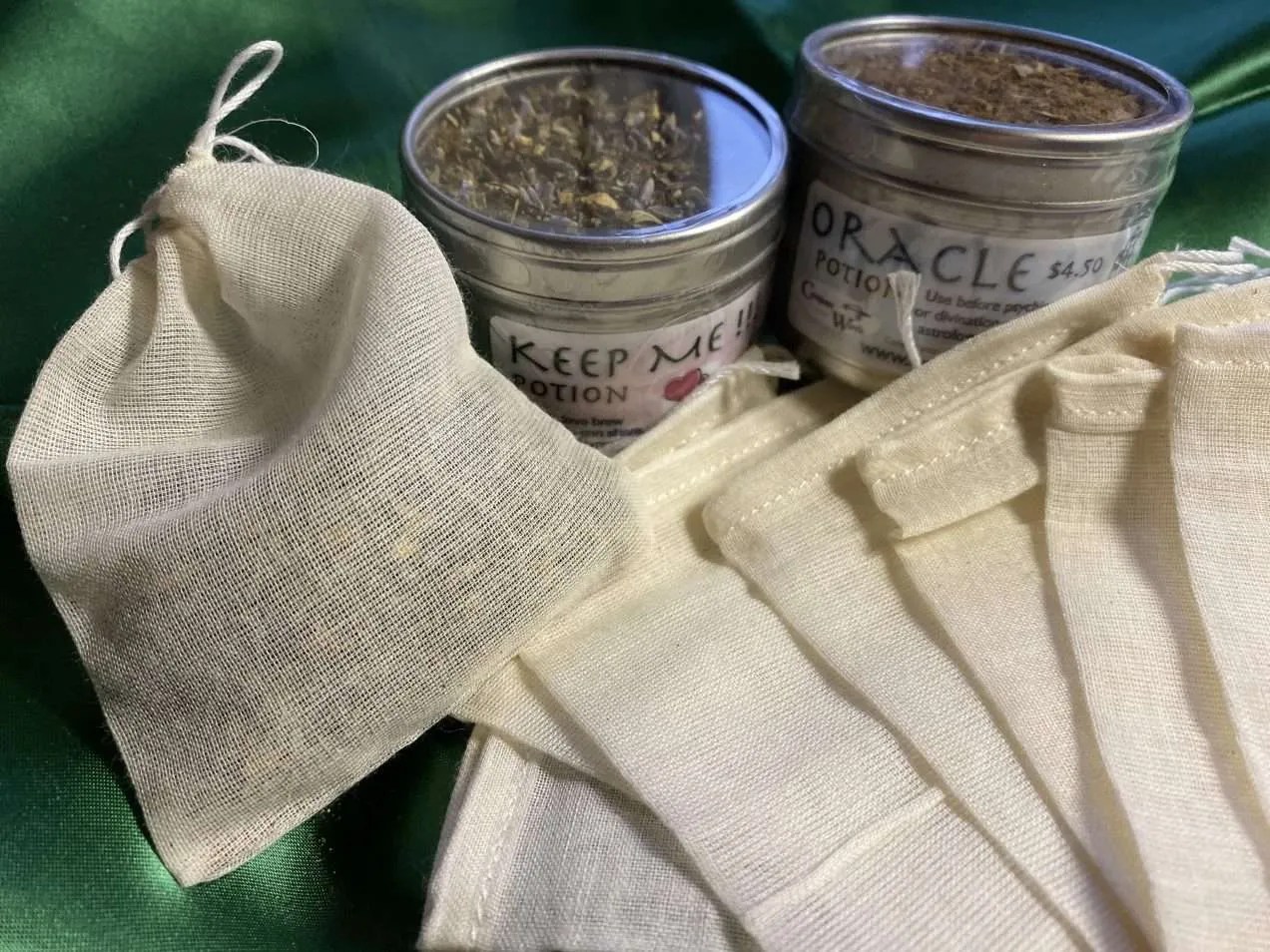 Drawstring Tea Bags to brew potions and Hoodoostyle floor washes