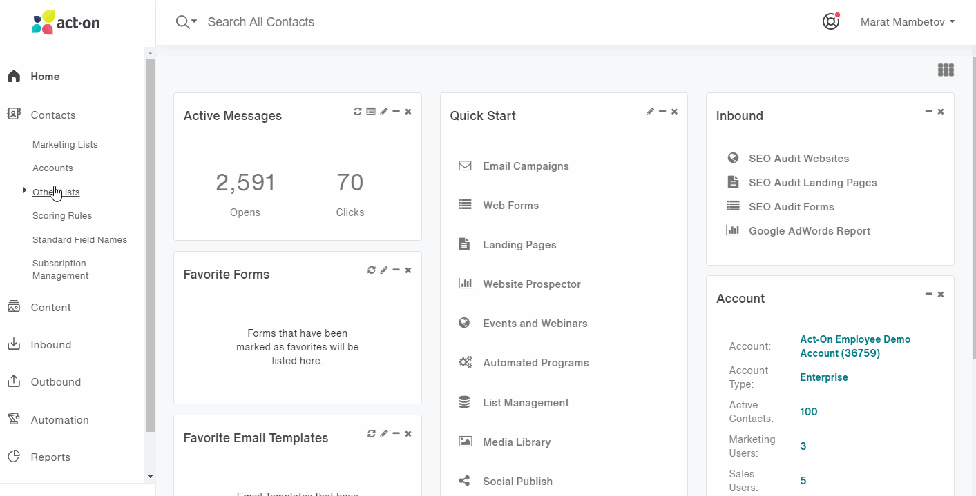 Checking Your Subscription Management List ActOn Connect Home