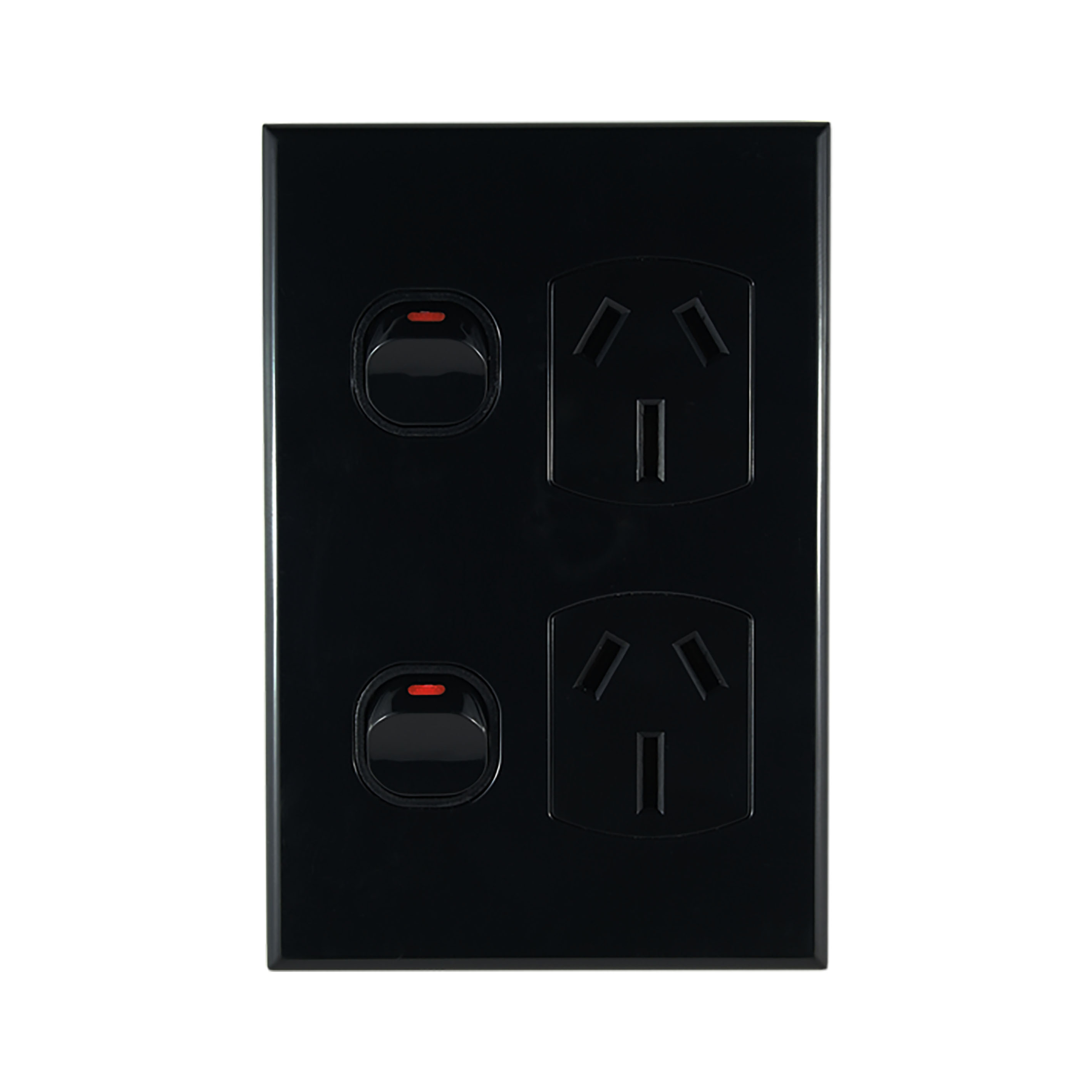 Double Power Point 15A VERTICAL BLACK Power Points, GEO Series
