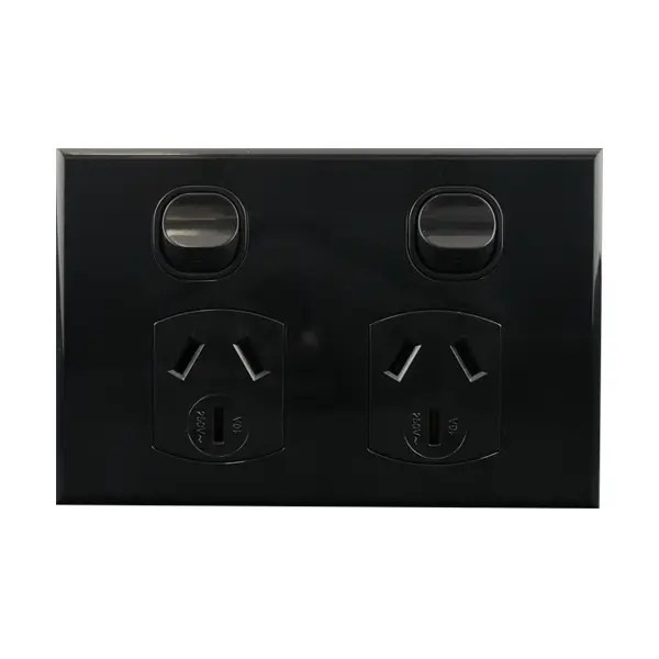Black Double Power Point 10A 250V AC BASIX S Connected Switchgear