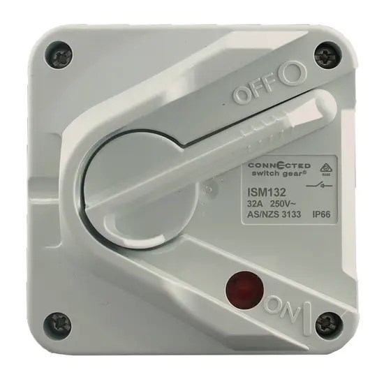 Weatherproof Isolator Switch 32A 250V AC Single Pole IP66