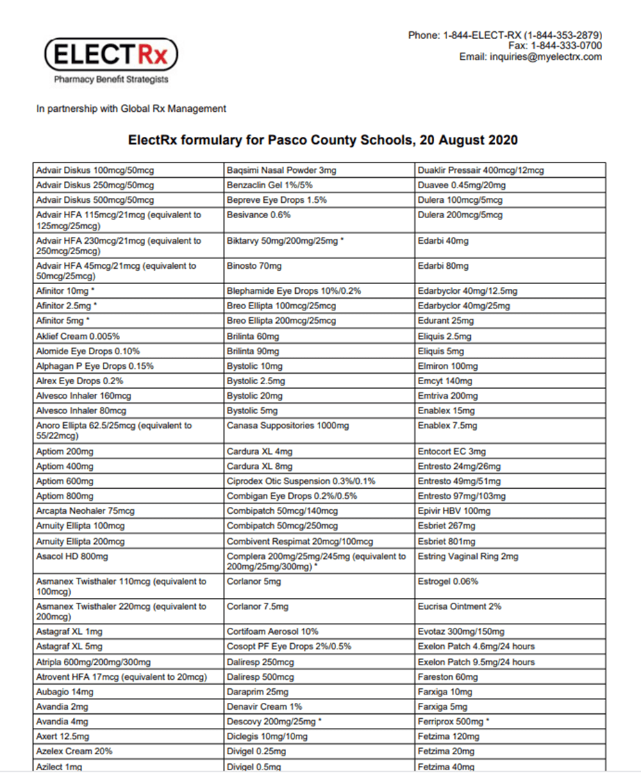 Elect Rx Formulary Pasco Go Healthy