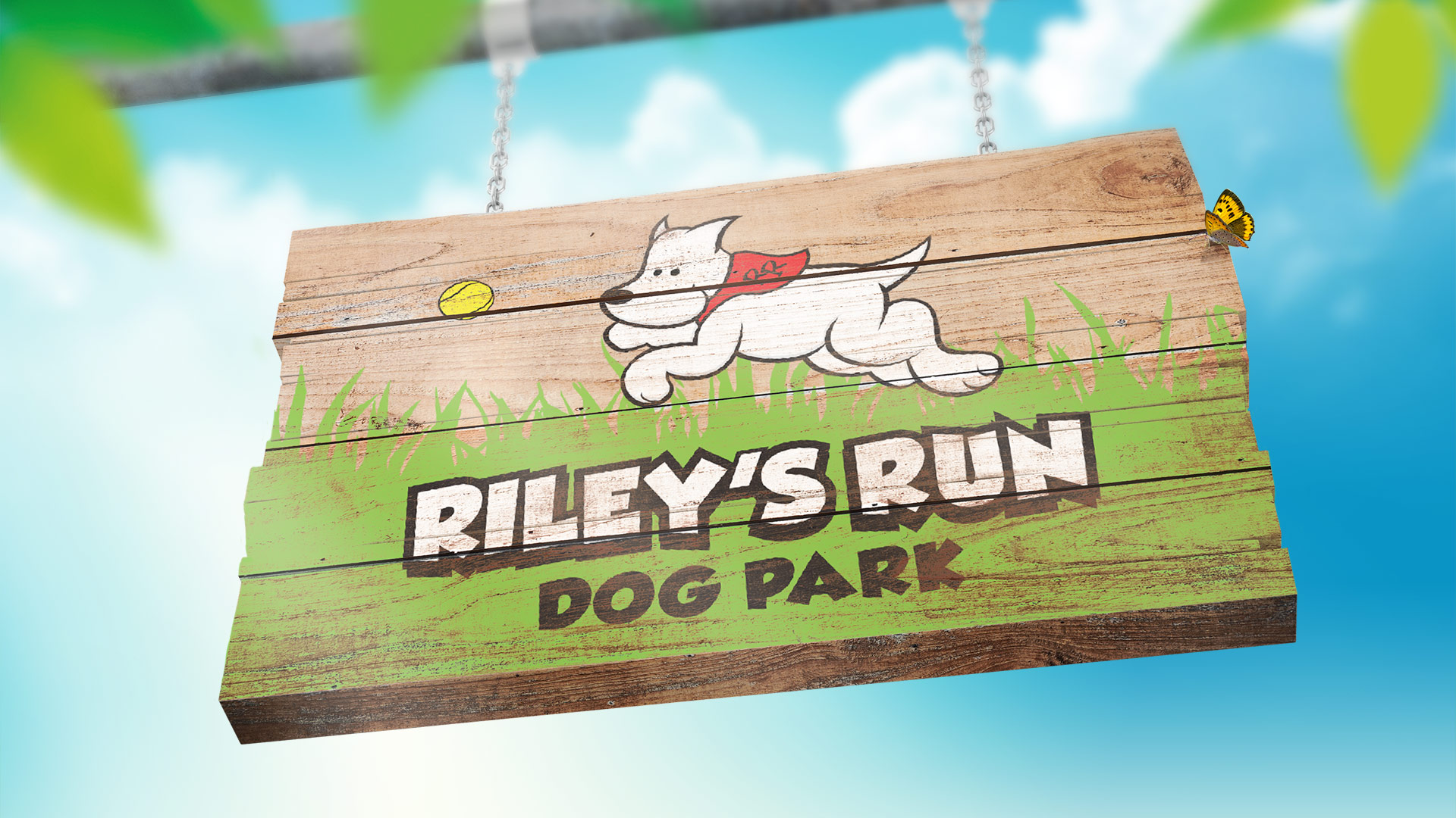 Riley's Run Hand Drawn Dog Park Logo Design and Signage