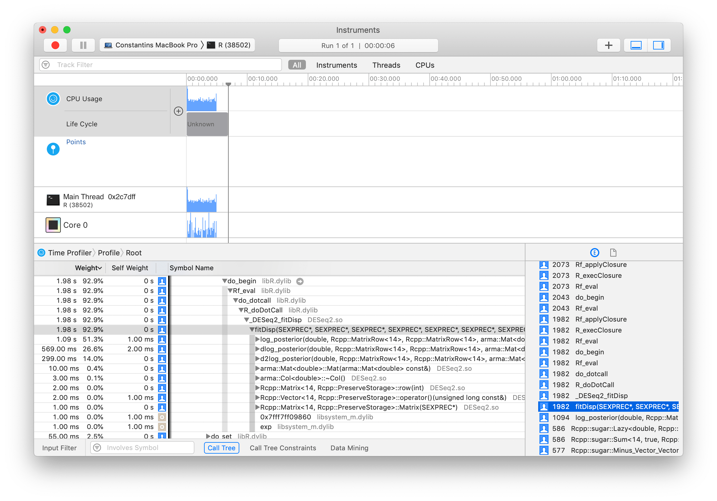 Performance Debugging in R and C++ constae