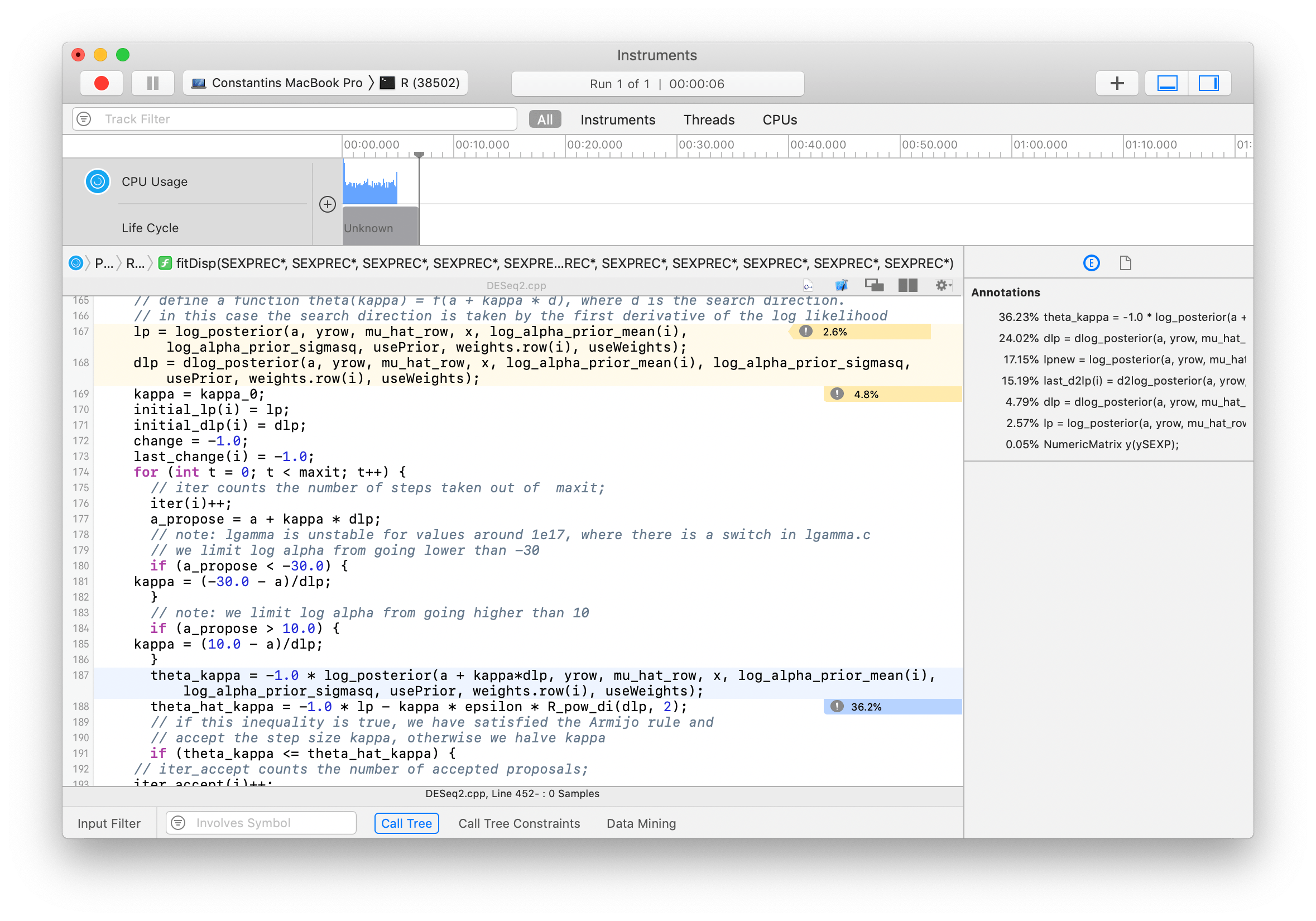 Performance Debugging in R and C++ constae