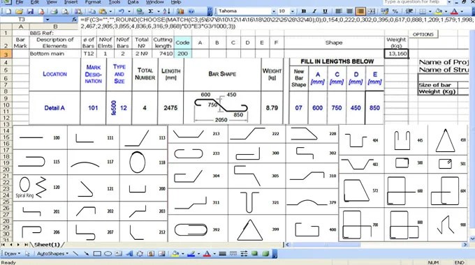 Excel Based Bar Bending Schedule Software Bar Bending Schedule Formulas
