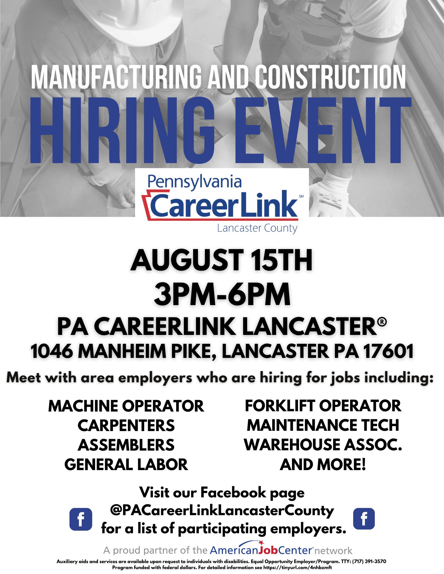 August 15th Hiring Event with CMS at Lancaster Career Link