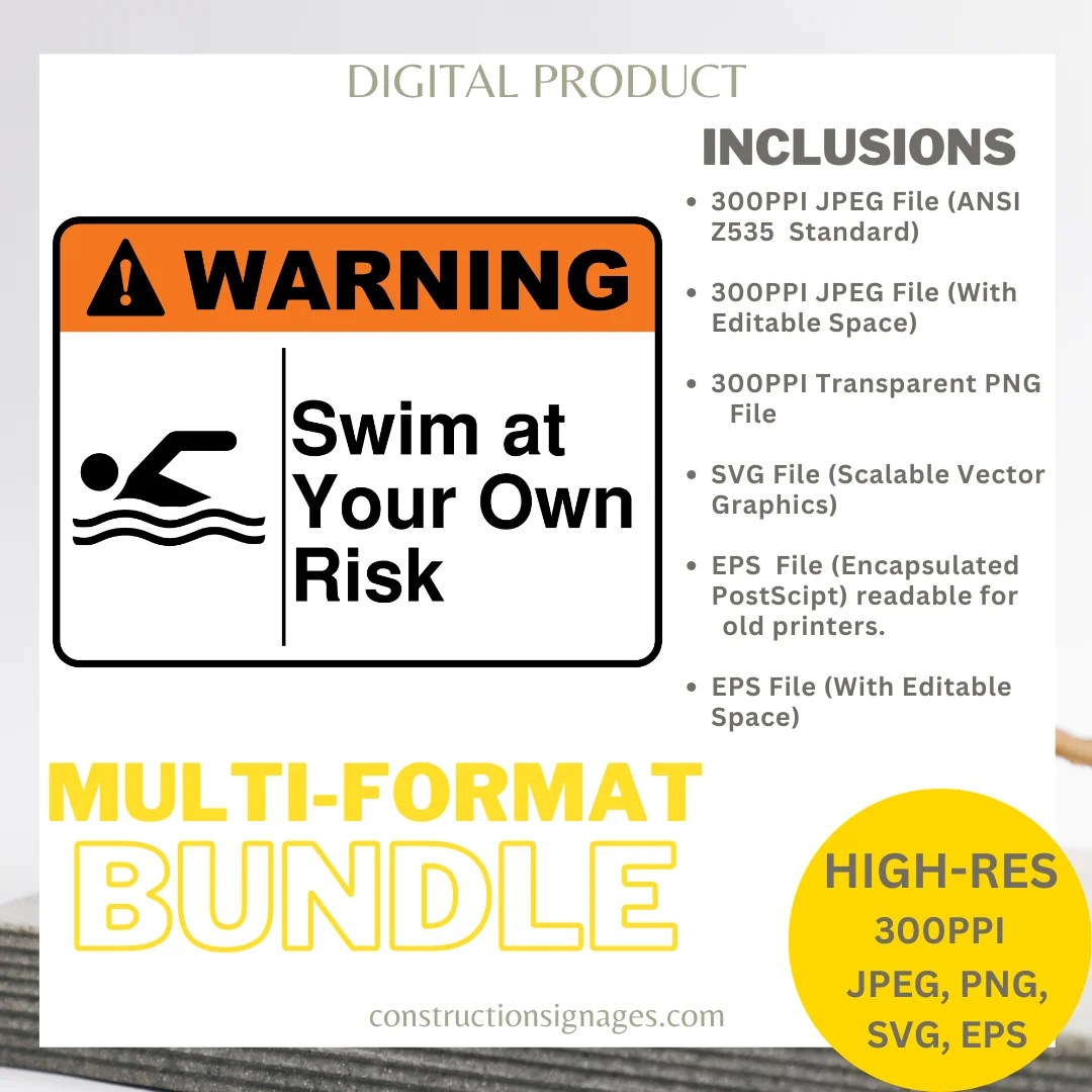 Swim at Your Own Risk Printable Safety Signages, Digital Download