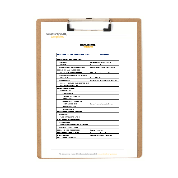 Project Folder Structure Construction Templates South Africa