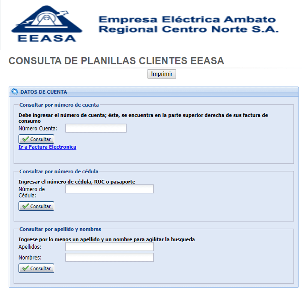 Reimprimir planilla de luz Empresa Eléctrica Ambato EEASA 2021 ecu11