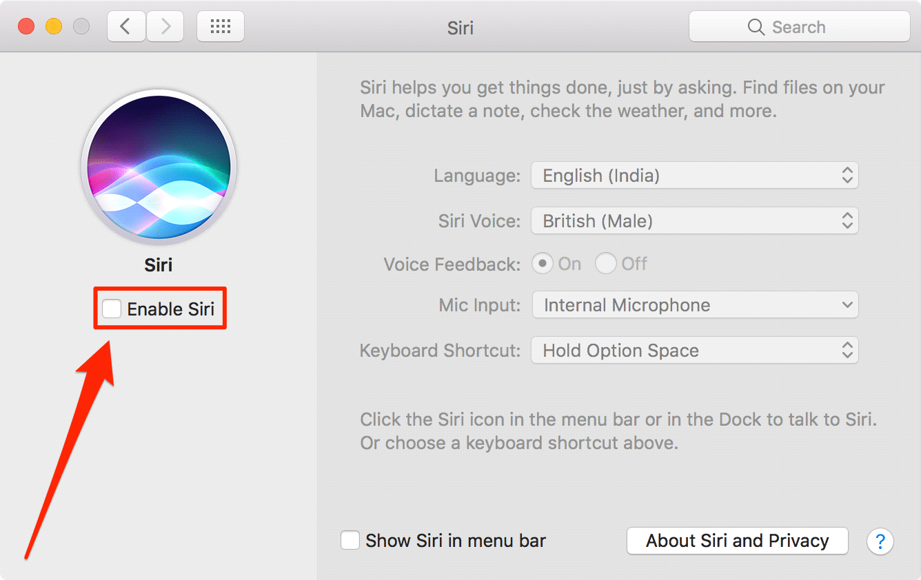Disable Siri On Mac Running macOS Sierra Or Later