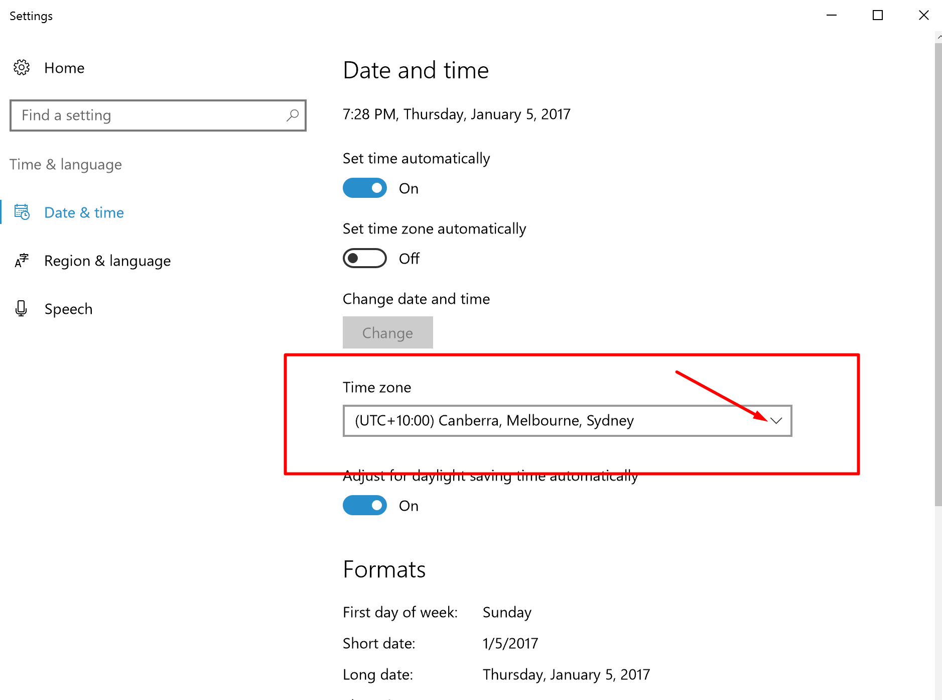 Set Correct Time and Date in Windows 10