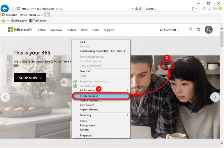 Create Desktop Shortcut to site in Windows 10