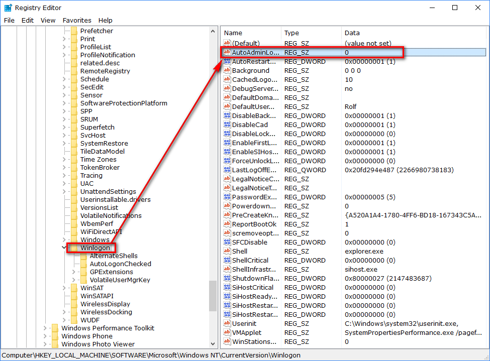 Sign in to User Account Automatically at Windows 10 Startup