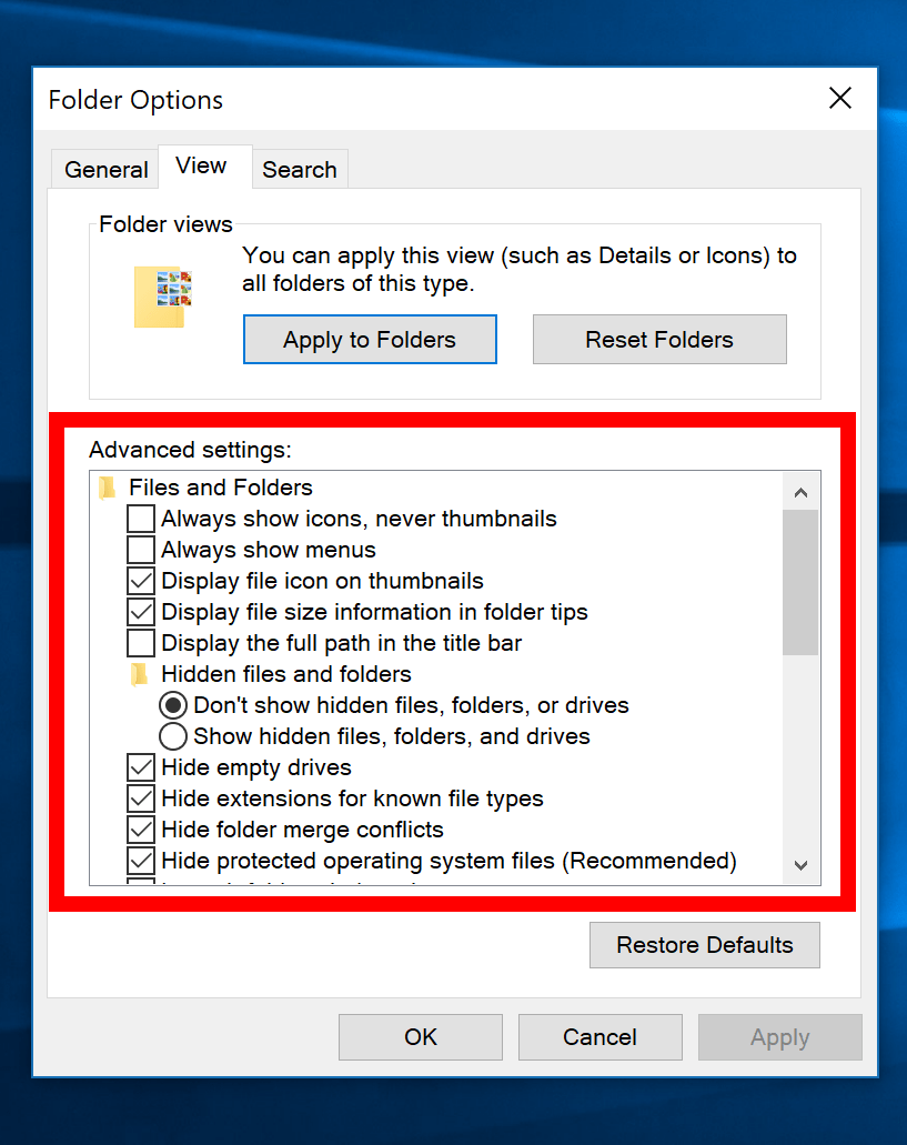Open/Configure Folder Options in Windows 10