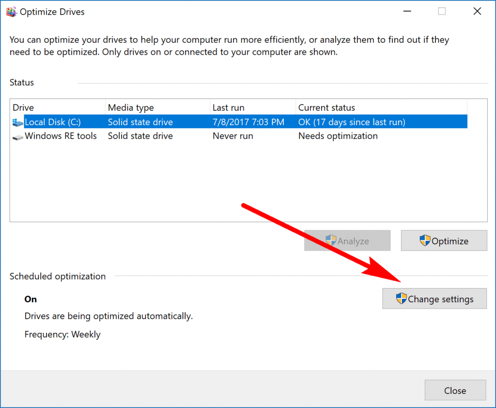 Change Optimize Drives Schedule Settings in Windows 10
