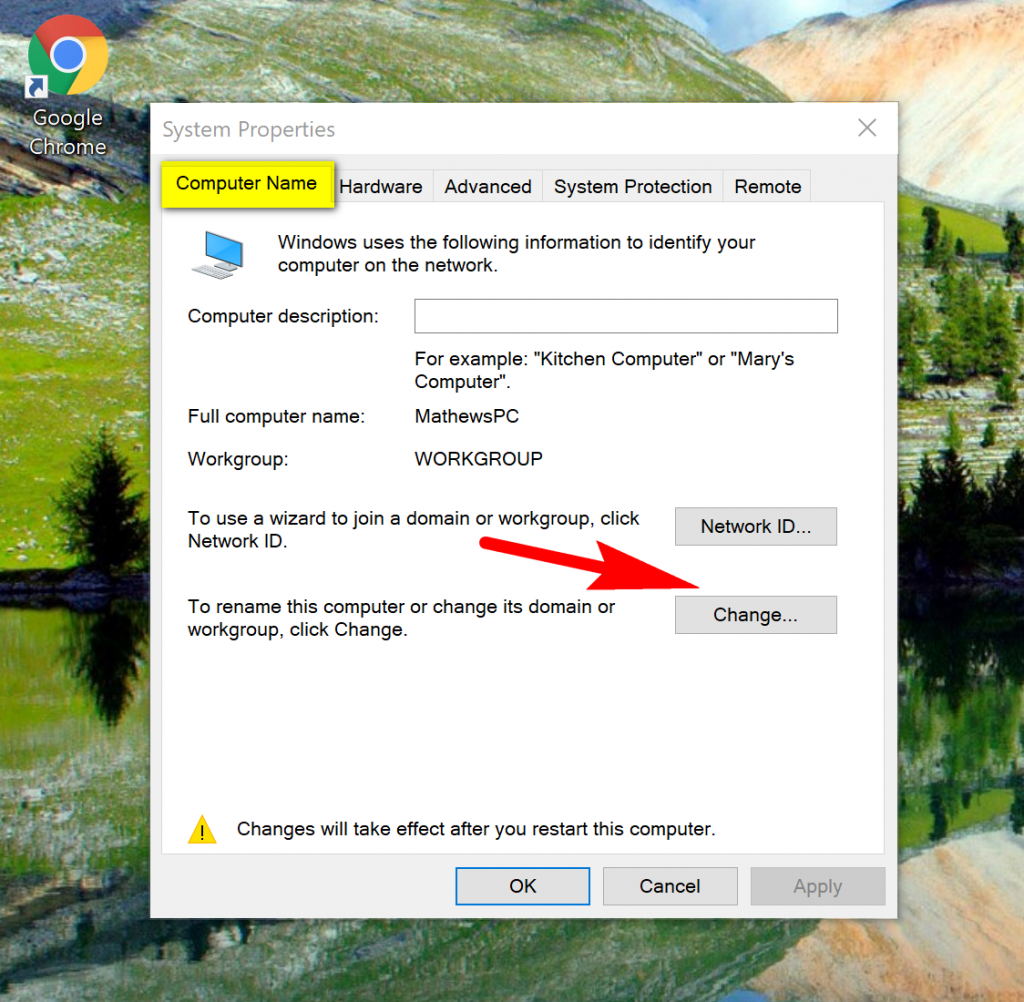 Change Name of Computer in Windows 10