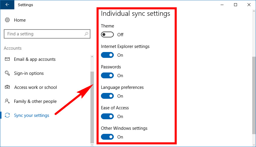 Turn On/Off Sync Settings for Microsoft Account in Windows 10