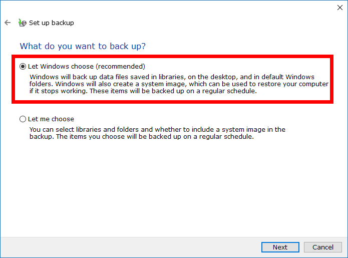 Change Windows Backup Settings in Window 10