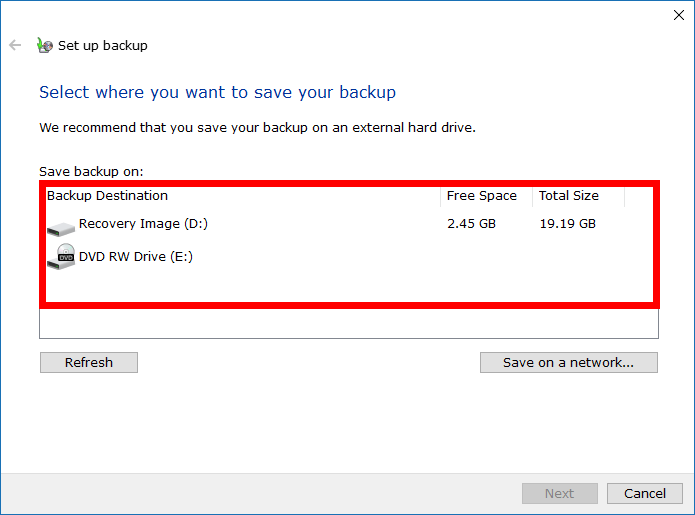 Change Windows Backup Settings in Window 10
