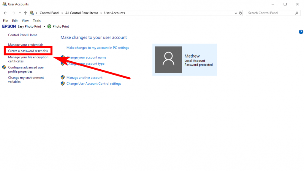 How to Create a Password Reset Disk on USB Flash Drive in Windows 10