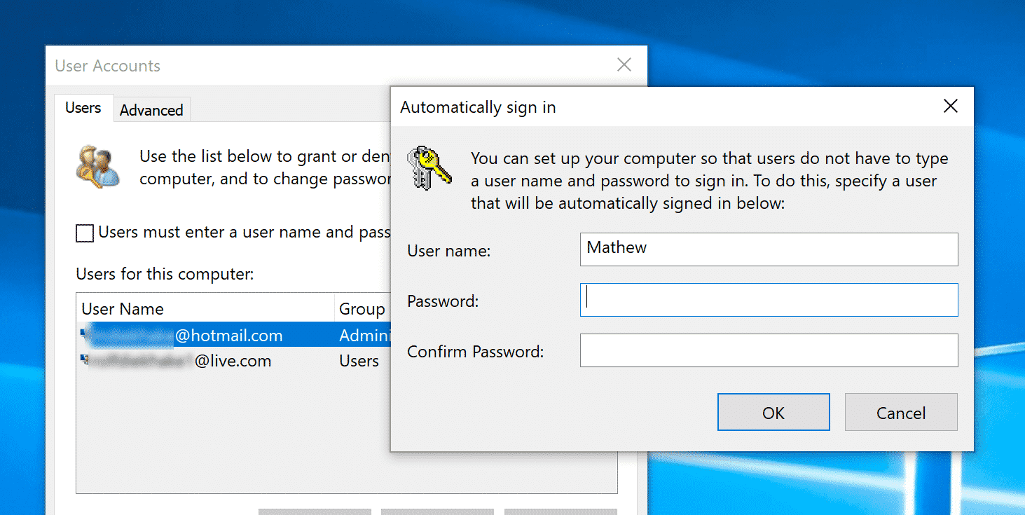 Automatically Login in Windows 10