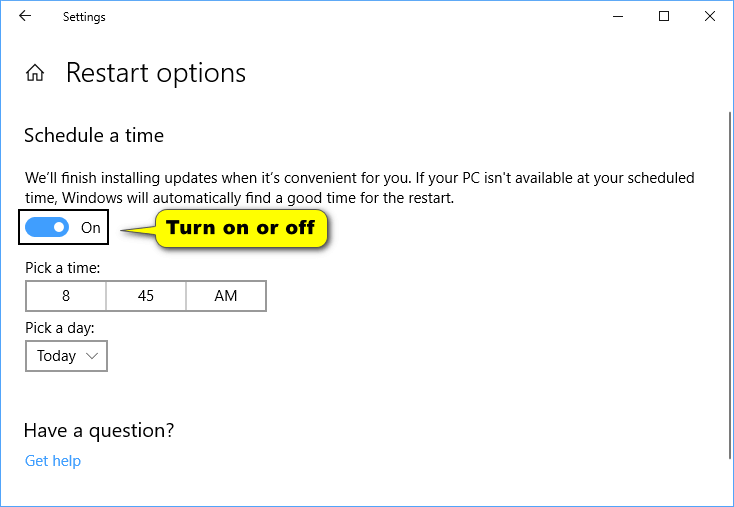 Schedule Restart Time for Windows Update in Windows 10