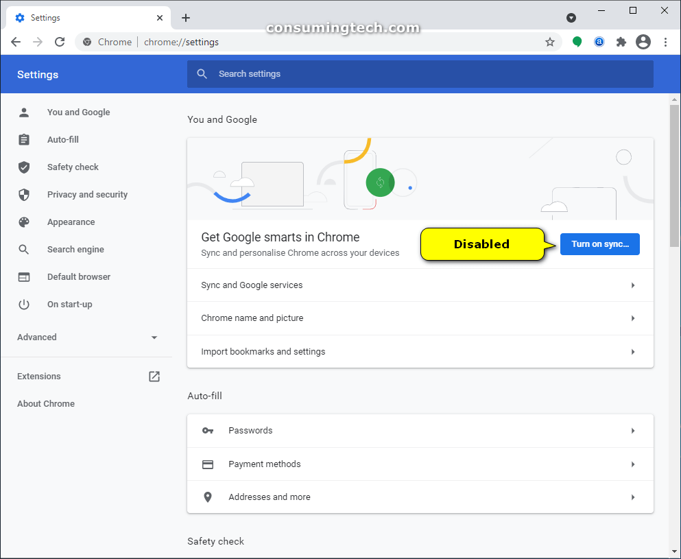 Enable/Disable Google Chrome Sync and Automatically Sign in to Browser