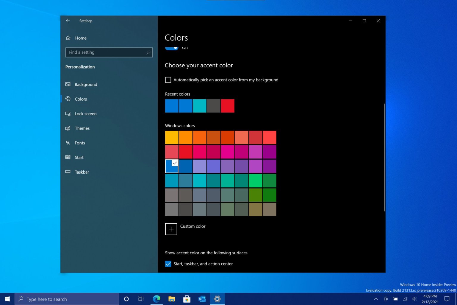 Windows 10 Build 21313 Alters Default Blue Accent Color