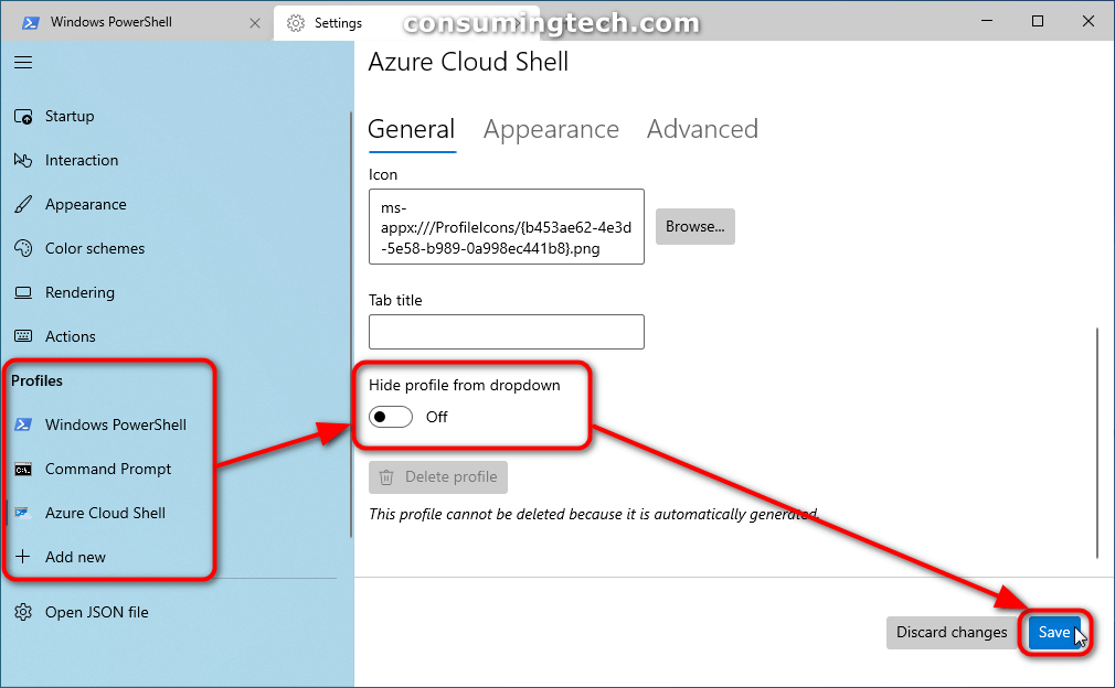 Hide/Show Profile from Dropdown in Windows Terminal in Windows 10