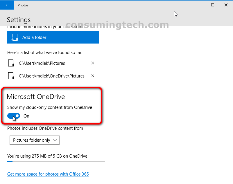 Turn On/Off OneDrive CloudOnly Content in Windows 10 Photos App