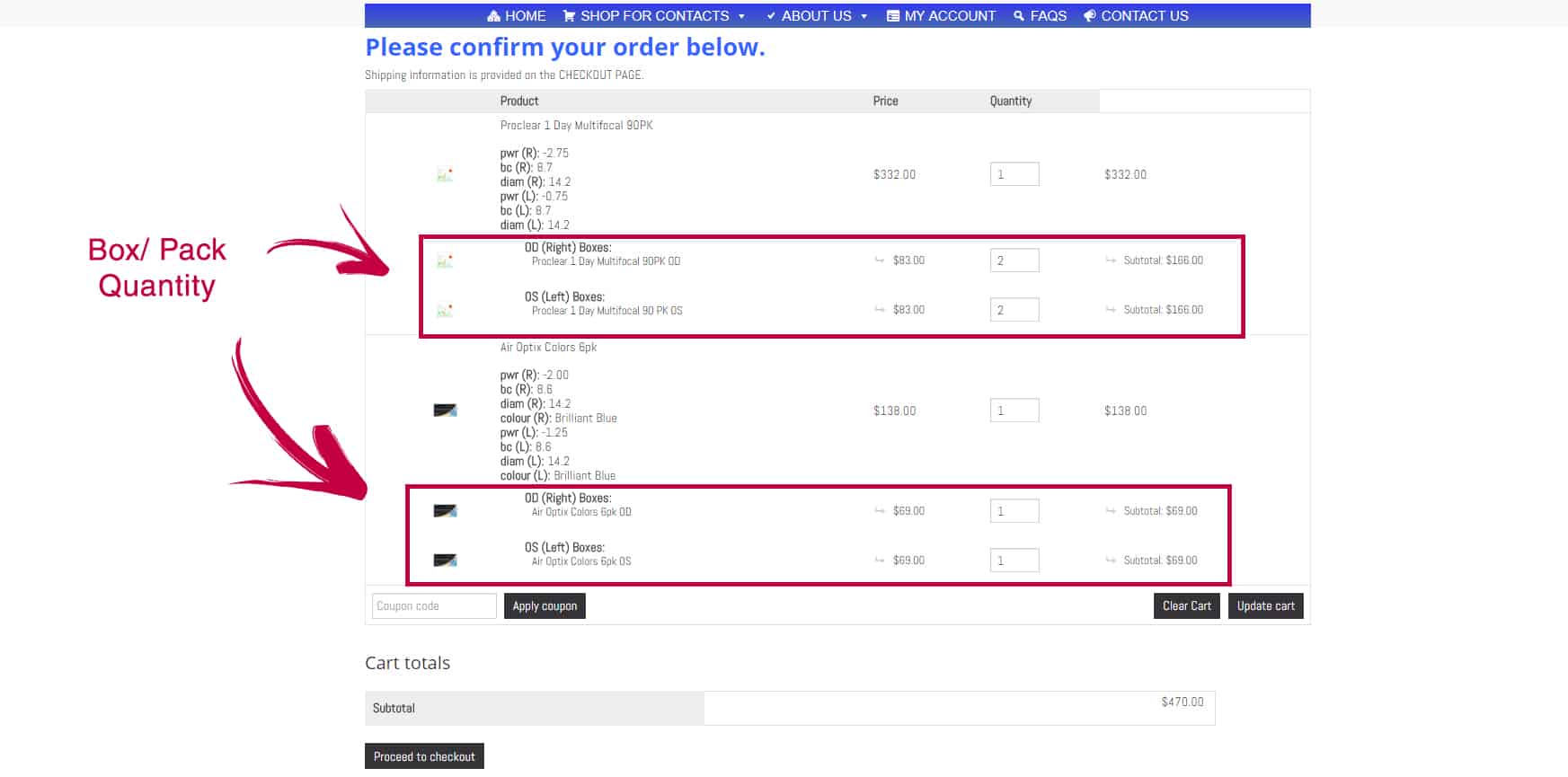 Understanding Cart at Contactsforless.ca Best Contact Lens Site