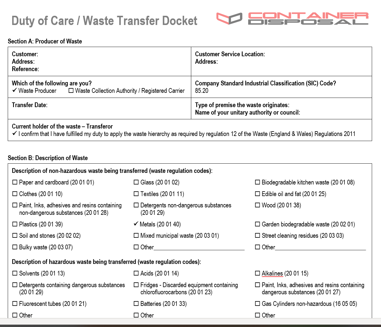 Container Disposal Understanding Licensed Waste Transfer Notes and
