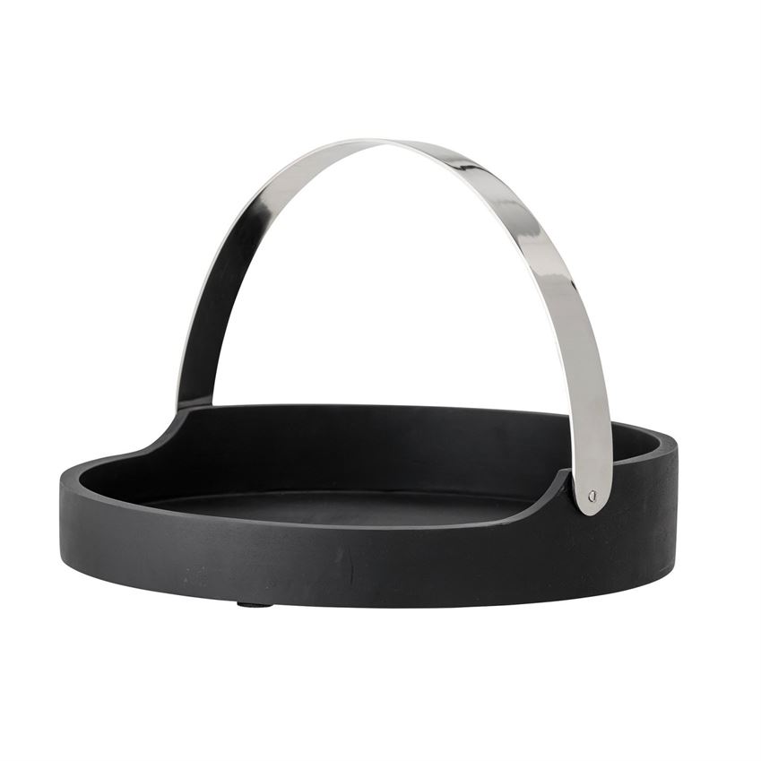 ROUND BLACK WOOD TRAY WITH NICKEL HANDLE Contemporary Galleries