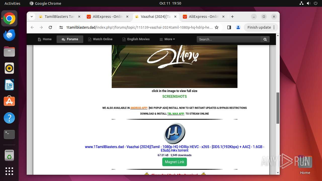 Malware analysis https//1tamilblasters.dad Malicious activity ANY