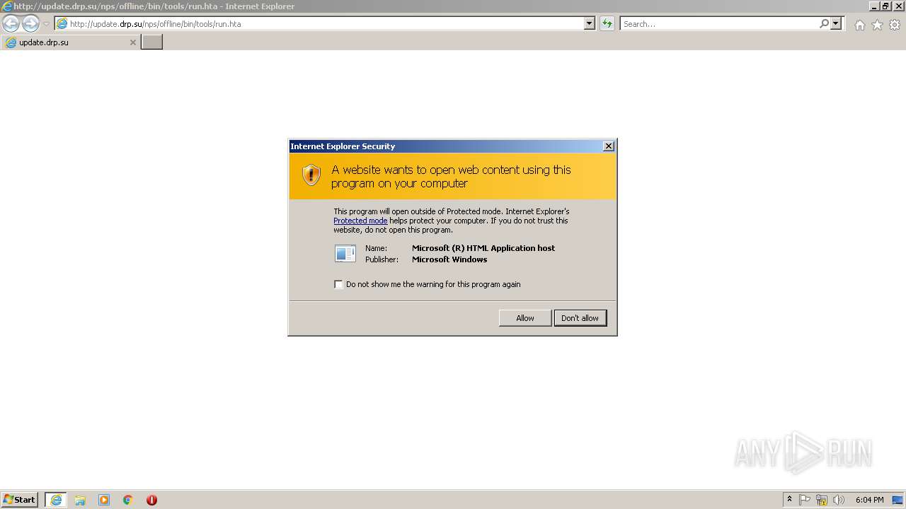 Malware analysis http//update.drp.su/nps/offline/bin/tools/run.hta Malicious activity ANY.RUN