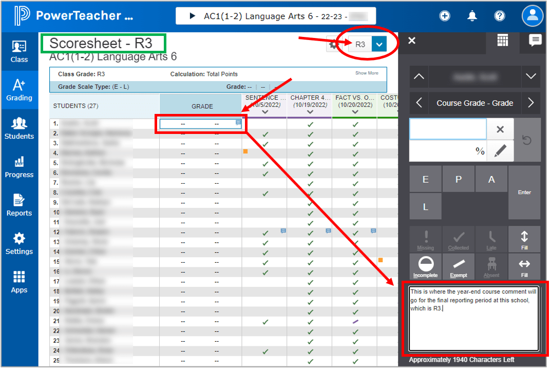 Entering YearEnd Comments in PowerTeacher Pro Guru