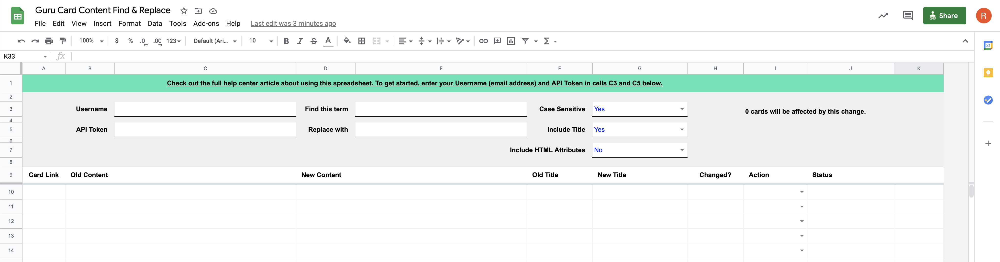 Google Sheet for Find & Replace Guru