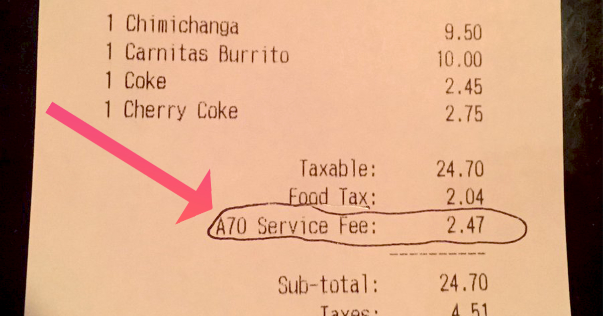 Colorado Restaurant Adds A70 Service Fee to Receipt ATTN