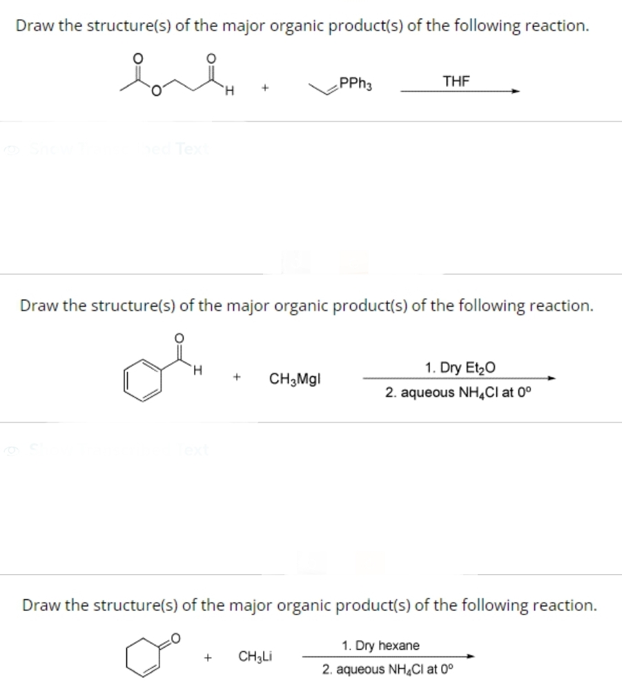 Draw The Major Organic Product For The Following Reaction