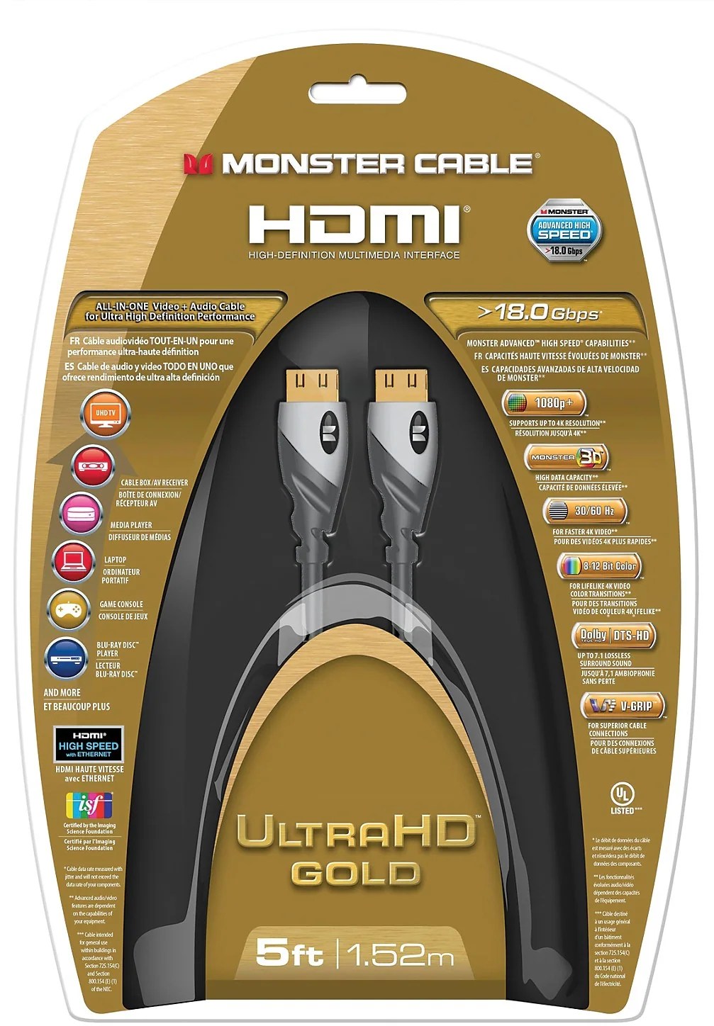 Monster® Ultra HD™ Gold Advanced High Speed HDMI Cable 1.5 m The Brick